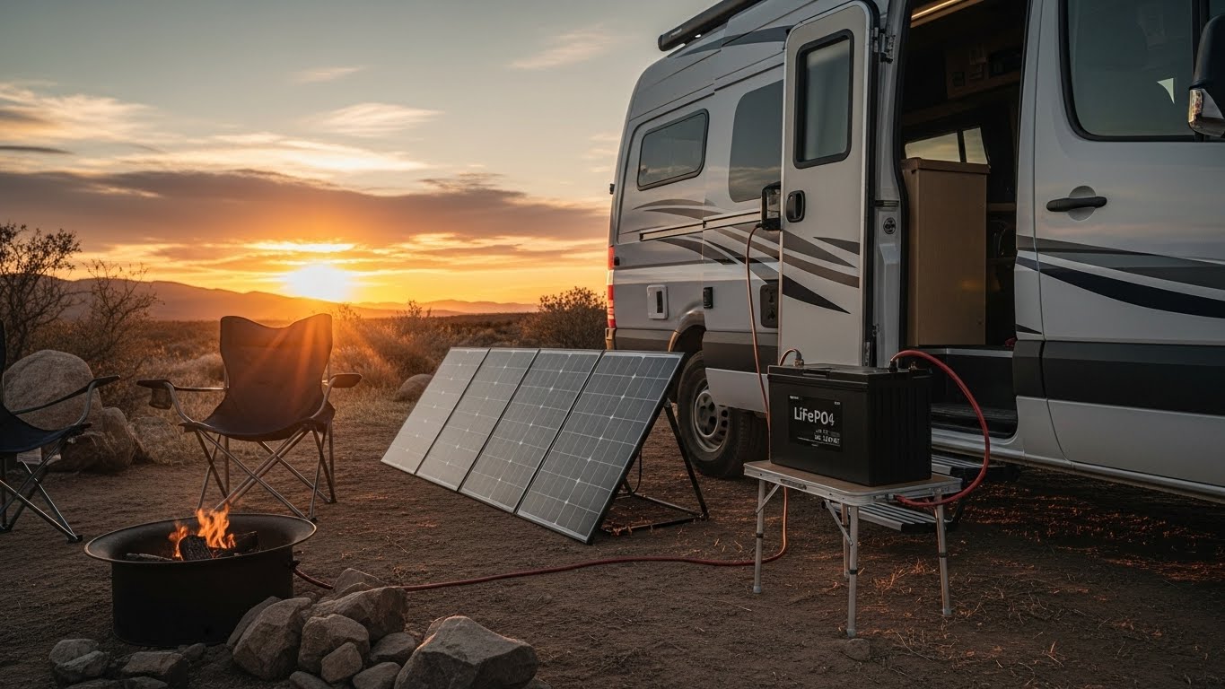 キャンピングカーとソーラーパネルで使用されるリン酸鉄リチウムイオンバッテリー(LiFePO4)