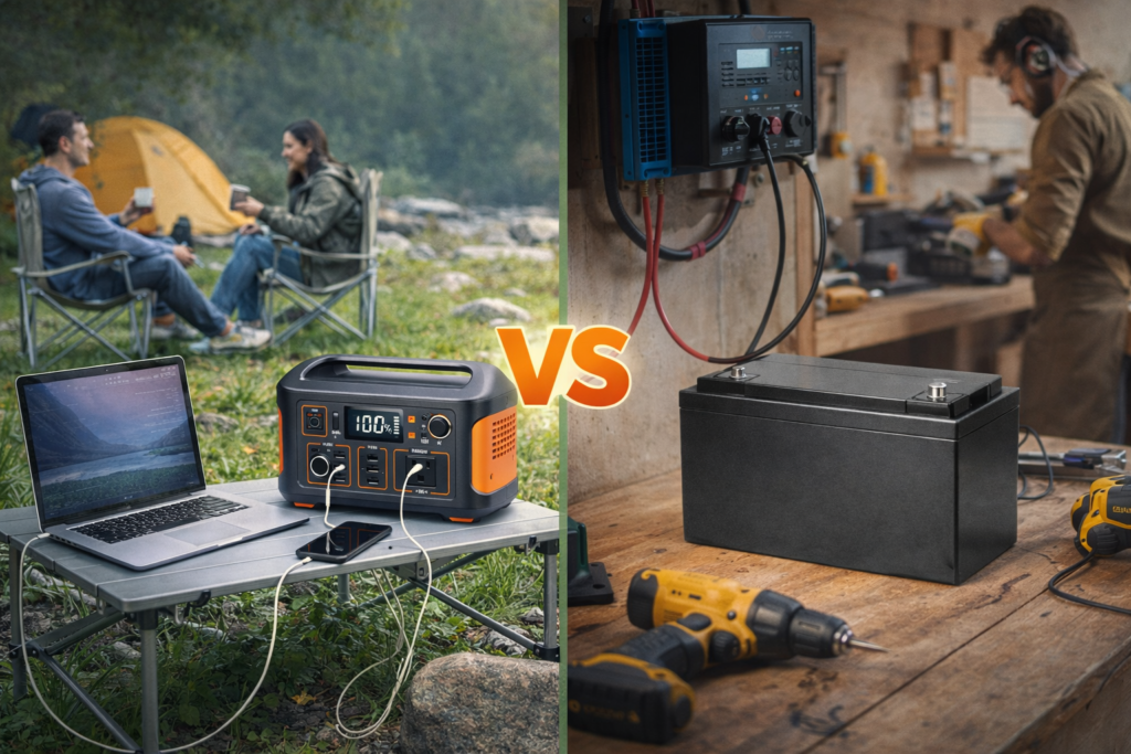 ポータブル電源とDIY用バッテリー単体の比較イメージ